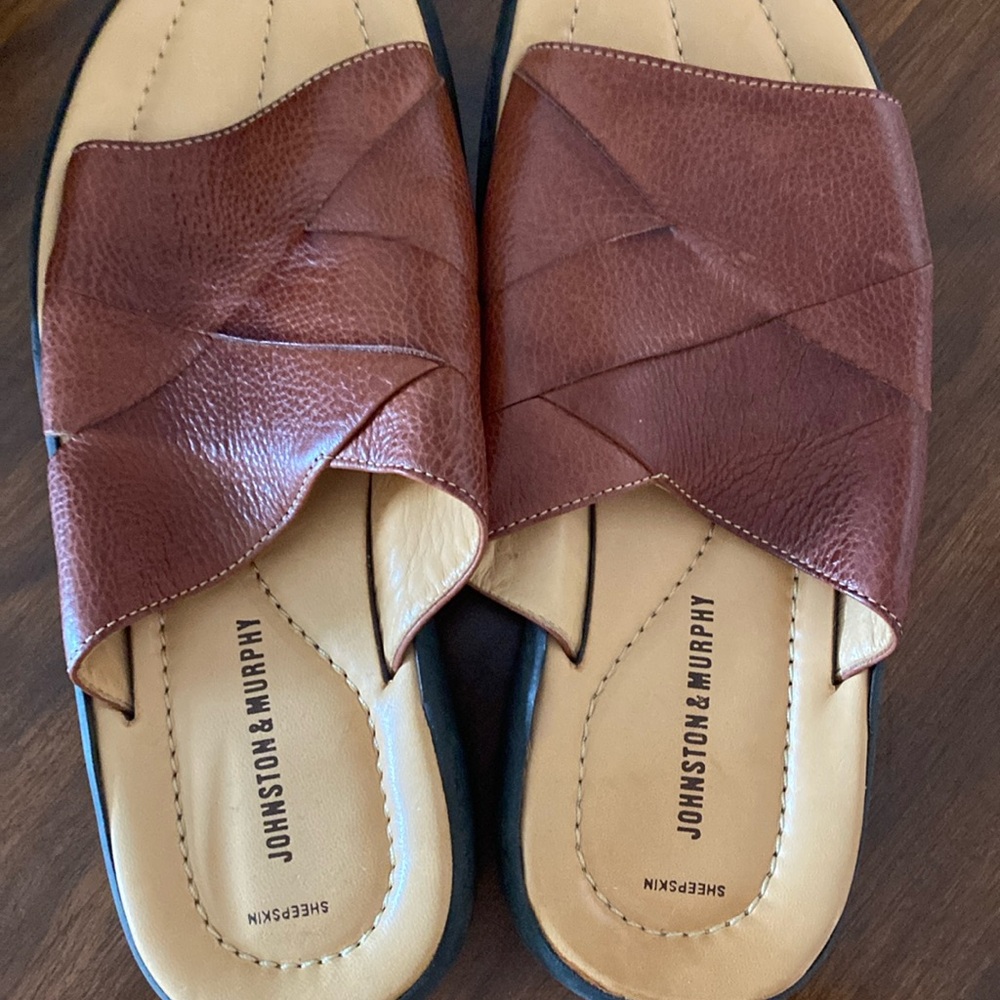 NEW Auth JOHNSON & MURPHY Men's Genuine Leather Comfort Slides Sandals